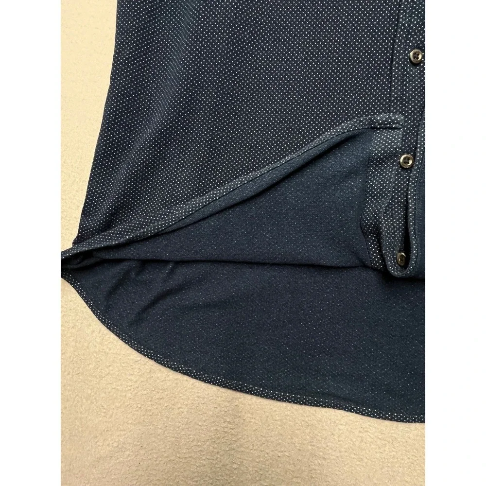 Rare Polo Ralph Lauren Mens XL Navy Blue Polka Dot Cotton Knit Button Down Shirt